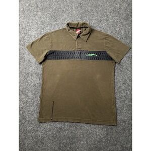 Mens Tribal Brown Polo Shirt Pattern Panel Short Sleeve, Size L